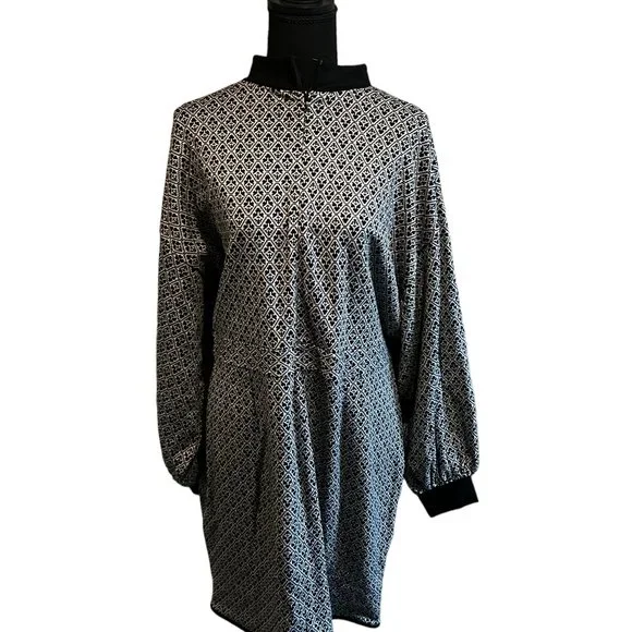 Eloquii Womens Dress Textured Knit Long Sleeve Jacquard Design Black White 18/20 - Picture 2 of 16